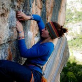 nat fiddling about with the crux pocket